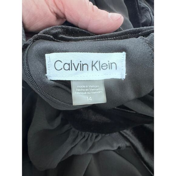NEW!! "Calvin Klein" Black Velvet Dress Sheer Sleeve SZ 14 Dark Romance Classy - Picture 7 of 8